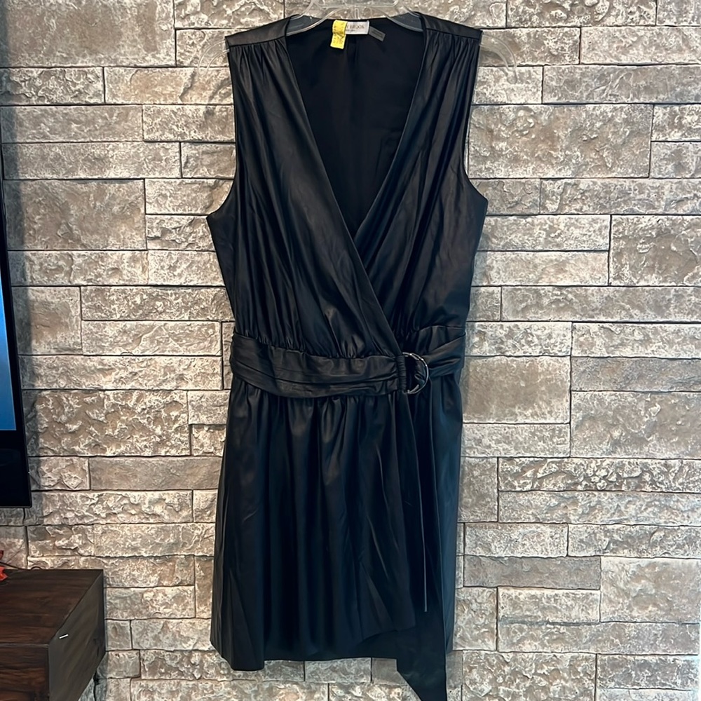 Ramy Brook Lily Wrap Dress Black Leather Look size 8